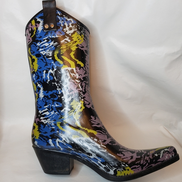 Nomad Yippy Rubber Boots Multicolor Pointed Toe Womens Size 10 Cowboy Rain Boots - Picture 7 of 16